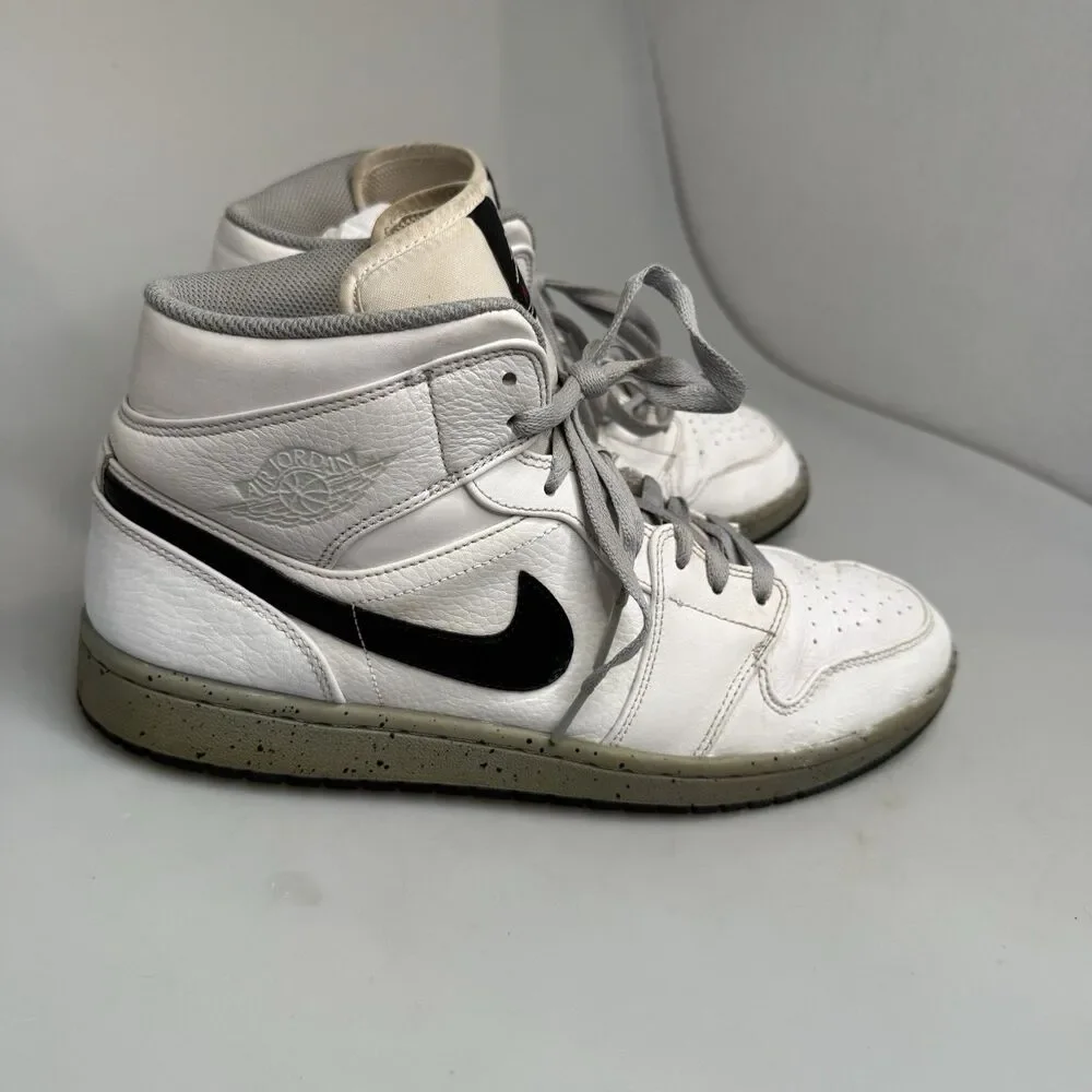 Nike Air Jordan 1 Mid 554724-115 White Black Cement Mens Size 11.5 EUR 45.5 GUC